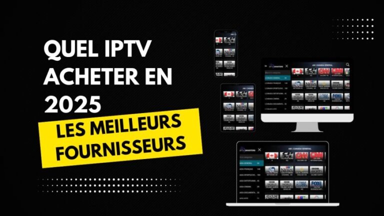 Illustration d’un les fournisseurs d'IPTV avec logo TV et connexion Internet haute vitesse.”