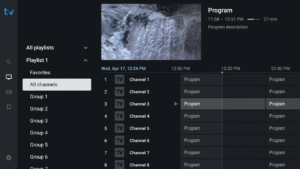 Interface TiviMate IPTV Player sur Android TV avec guide TV EPG