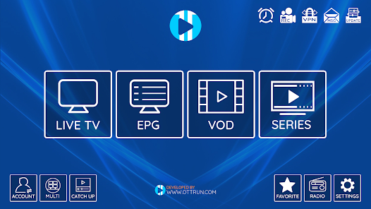 Interface de l’application XCIPTV – Lecteur IPTV moderne pour Android TV