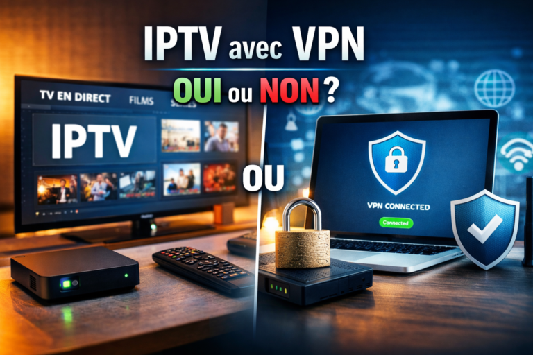 IPTV avec VPN : oui ou non ? Illustration montrant un service IPTV et une connexion VPN sécurisée