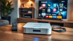 Écran d’une box Formuler montrant la configuration IPTV avec MYTVOnline, installation d’un abonnement IPTV et affichage des chaînes IPTV Canada et IPTV Quebec.